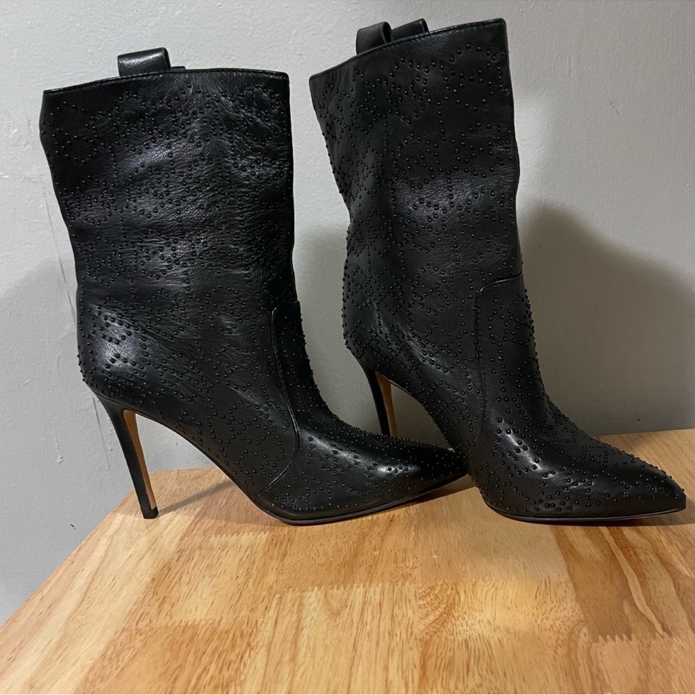 Vince Camuto leather Black Studded Heeled Boots, new with tags , size 8.5